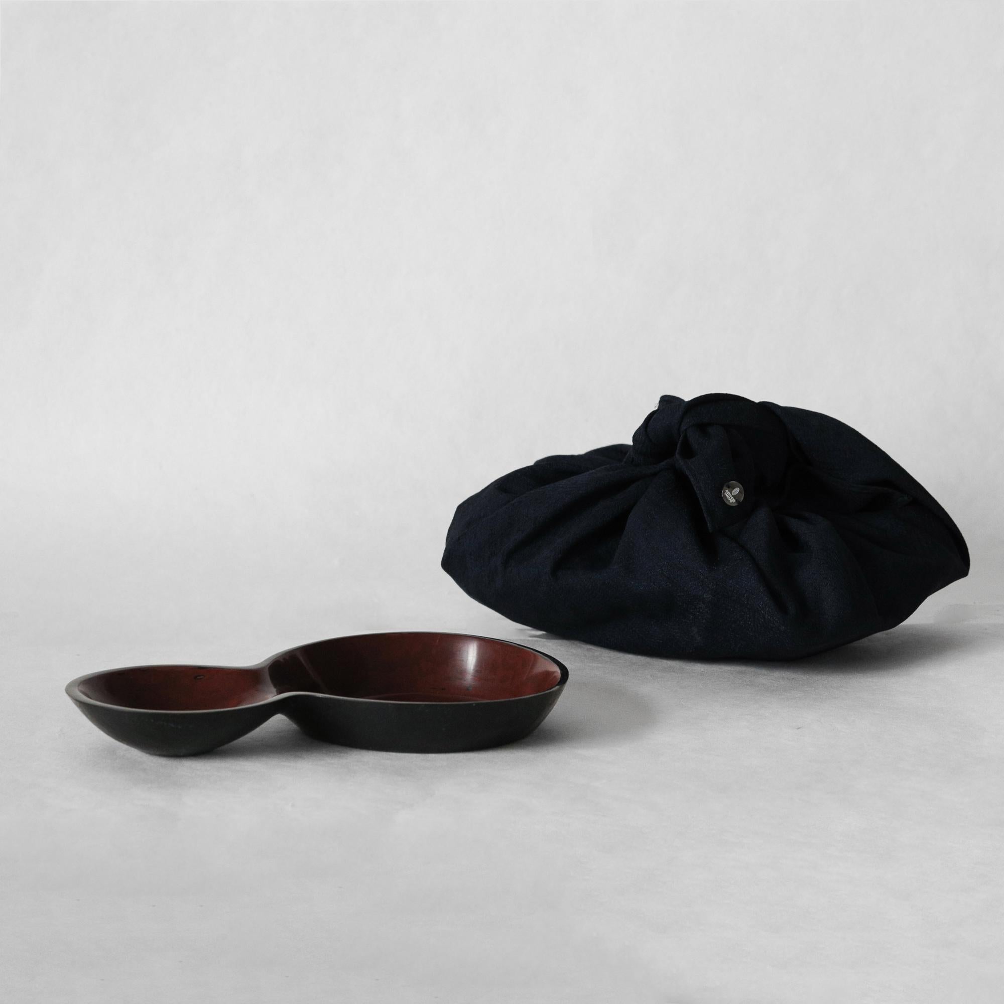 Lacquered Urushi Cinnabar Red & Black Lacquer Gourd Calaba Long Bowl by Alexander Lamont For Sale
