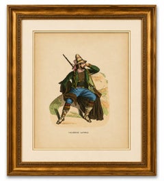 Kalabrischer Landmann (Italien) in traditioneller Kleidung - Antike Lithographie, um 1852