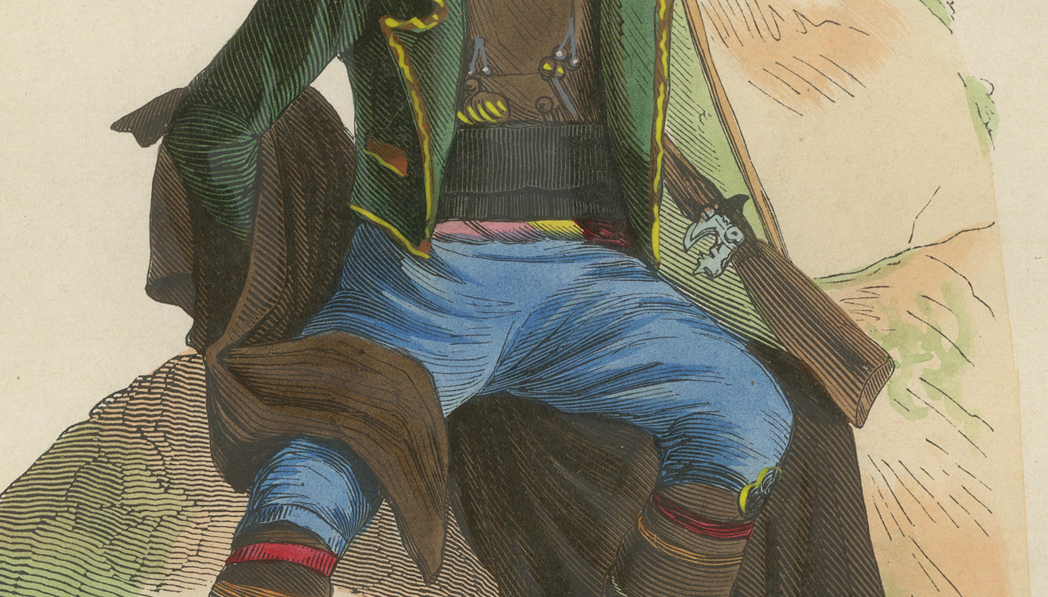 Calabrian Countryman (Italy) in Traditional Dress - Antique Lithograph, c.1852
