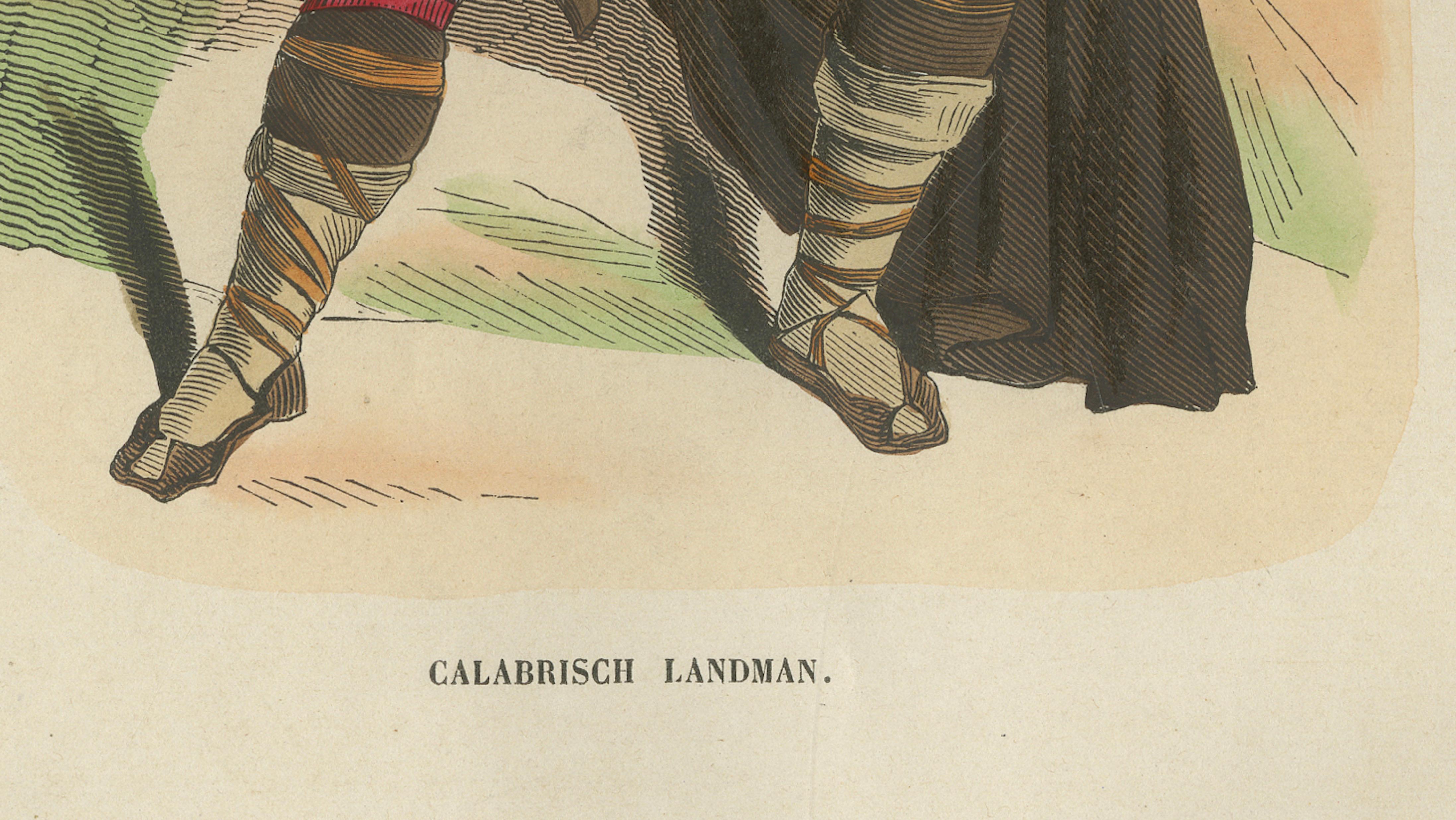Calabrian Countryman (Italy) in Traditional Dress - Antique Lithograph, c.1852