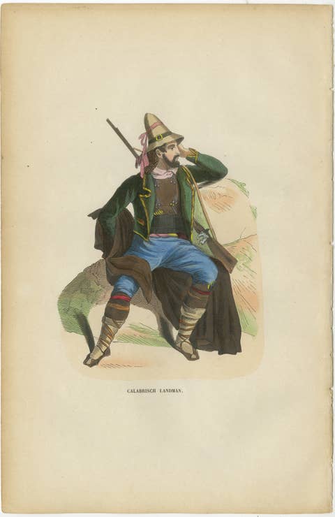 Calabrian Countryman (Italy) in Traditional Dress - Antique Lithograph, c.1852