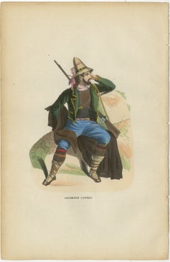 Kalabrischer Landmann (Italien) in traditioneller Kleidung - Antike Lithographie, um 1852