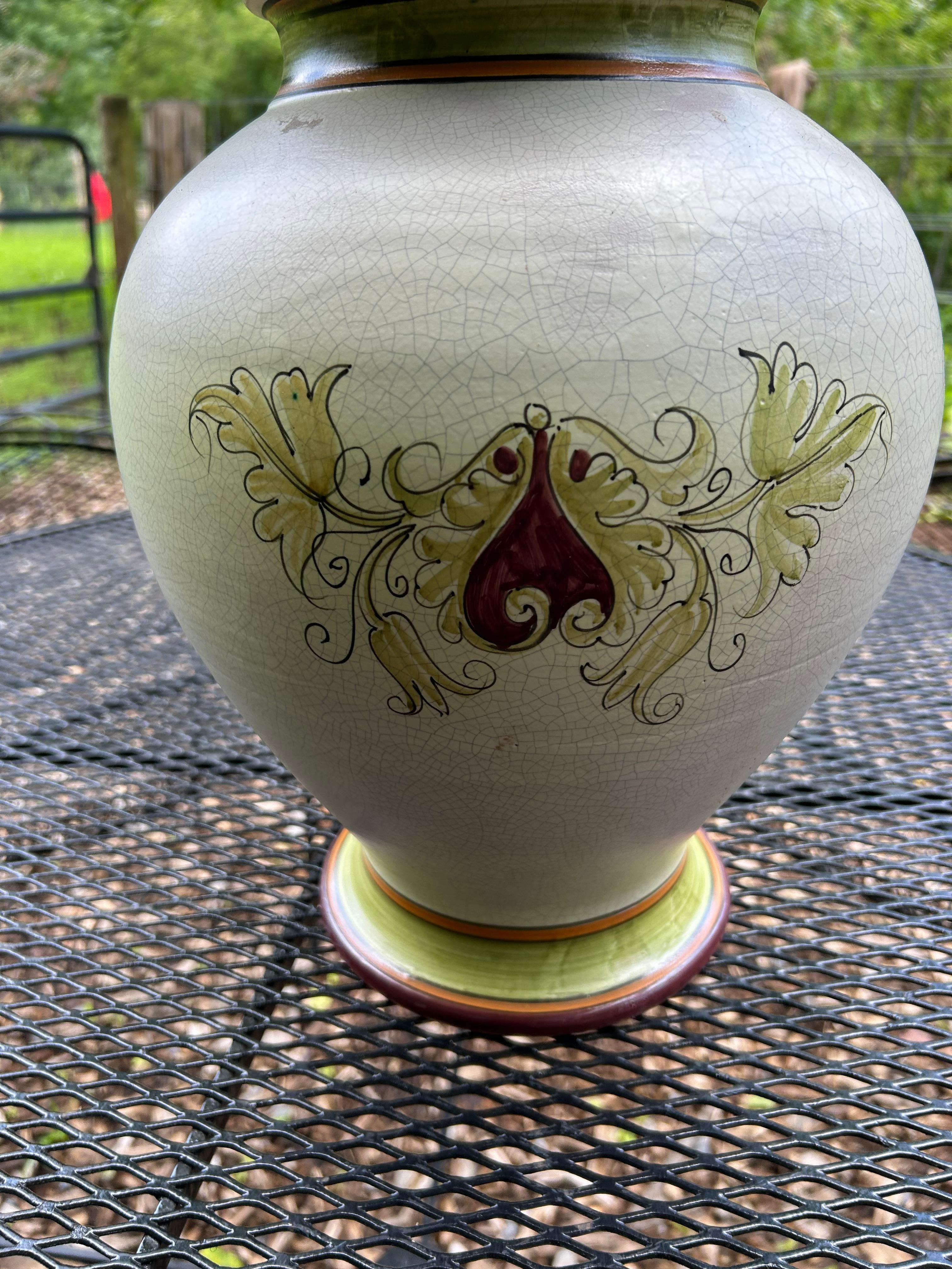 Calabrian Italian Ceramic Lidded Urn with Cherub For Sale 1