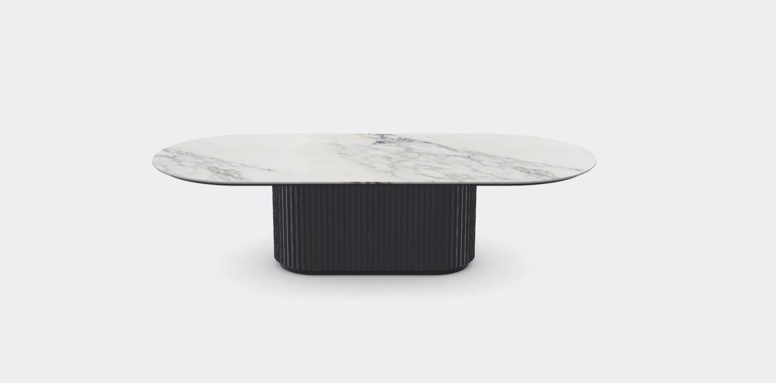 Calacata Vagli Eternel M Dining Table by Milla & Milli
Signed by Maša Vukmanović, Jelena Lukač Kirš, Jakov Šrajer
Dimensions: W 220 x D 130 x H 75 cm 
Materials: Ash Noir Lacquered, Black Metal, Marble Calacata Vagli. 


Eternal Dining Table:
The