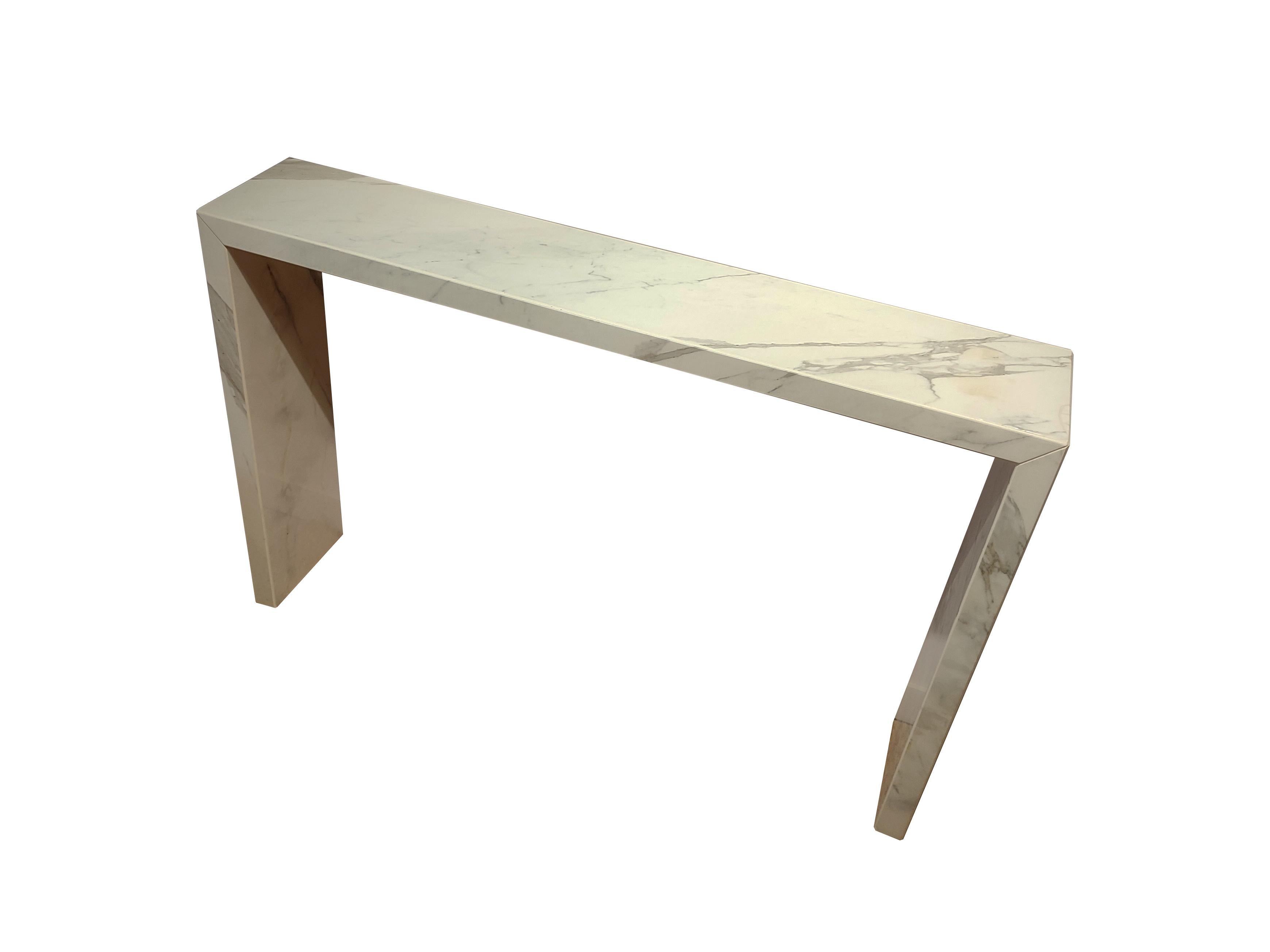 Hand-Crafted Calacatta Italy Marble Console Table Handmade in Spain Contemporary Design Lux For Sale