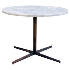Vintage Calacatta Marble and Solid Bronze Base Side/End Table, 1970