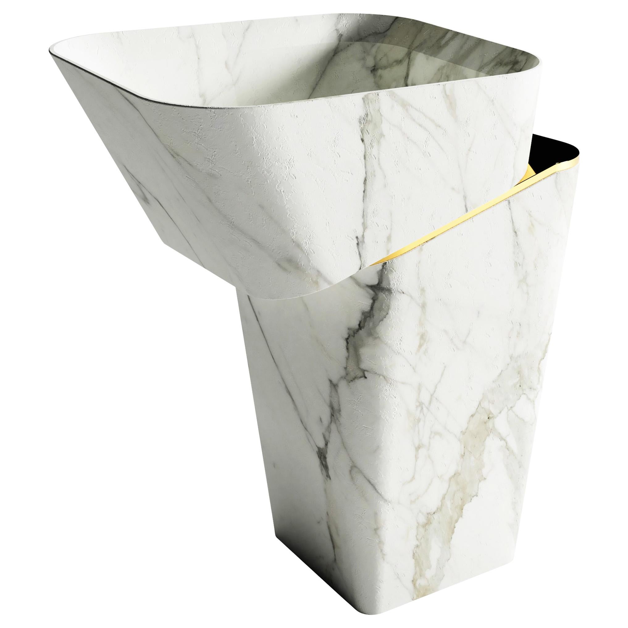 "Louis Blanc" Modern Calacatta Marble Handcrafted Washbasin For Sale