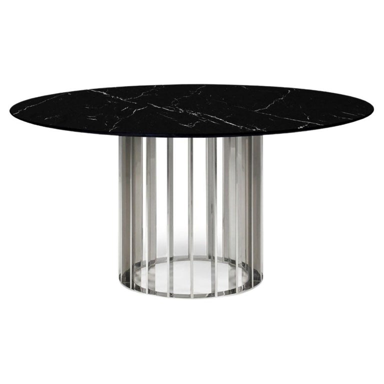 Portuguese Calacatta Marble Stainless Steel Dining Table For Sale