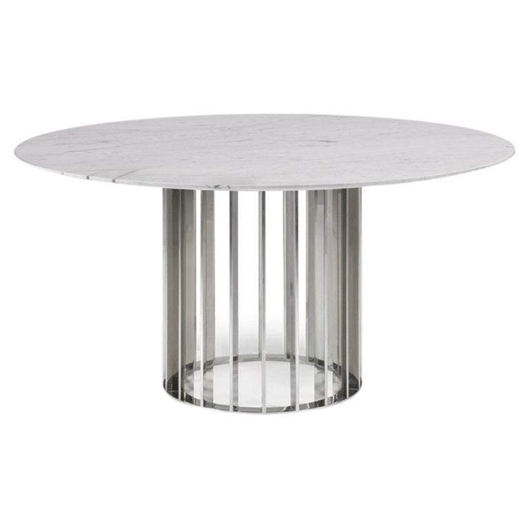 Calacatta Marble Stainless Steel Dining Table For Sale 1