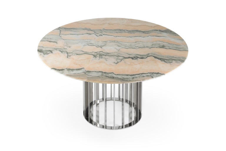 Calacatta Marble Stainless Steel Dining Table For Sale 2
