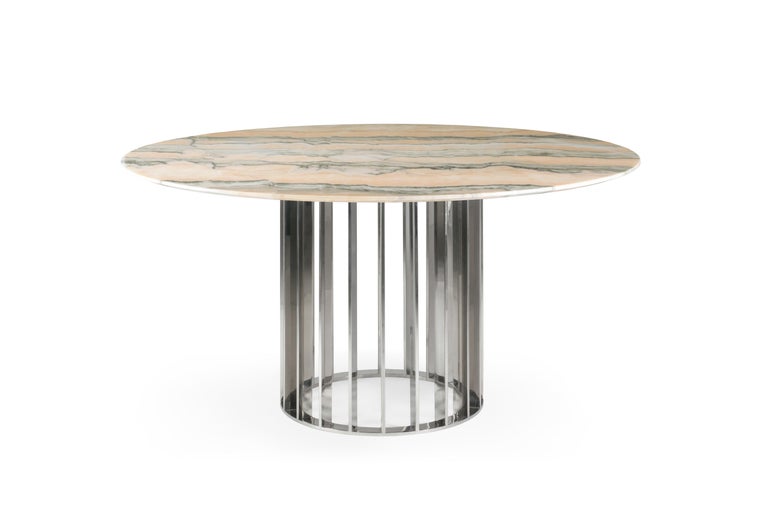 Calacatta Marble Stainless Steel Dining Table For Sale 4