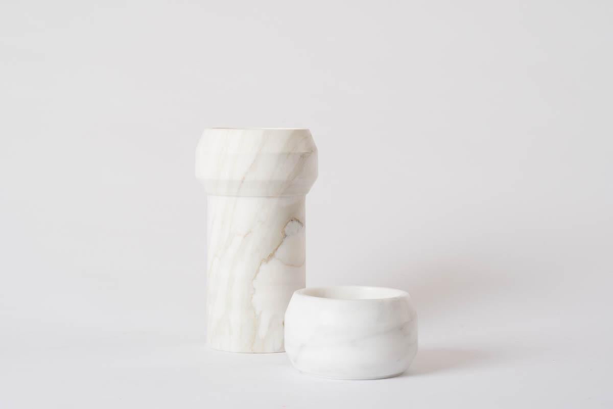 Calacatta octans candleholder Duo by Dan Yeffet.
Dimensions: 
Ø 142 x H 80 mm 
Ø 141 x H 250 mm
Materials: Marble 


Marble available:
PORTORO
CALACATTA
PAONAZZO
BROWN SAINT LAURENT


Born in 1971 in Jerusalem, Israel. Studied