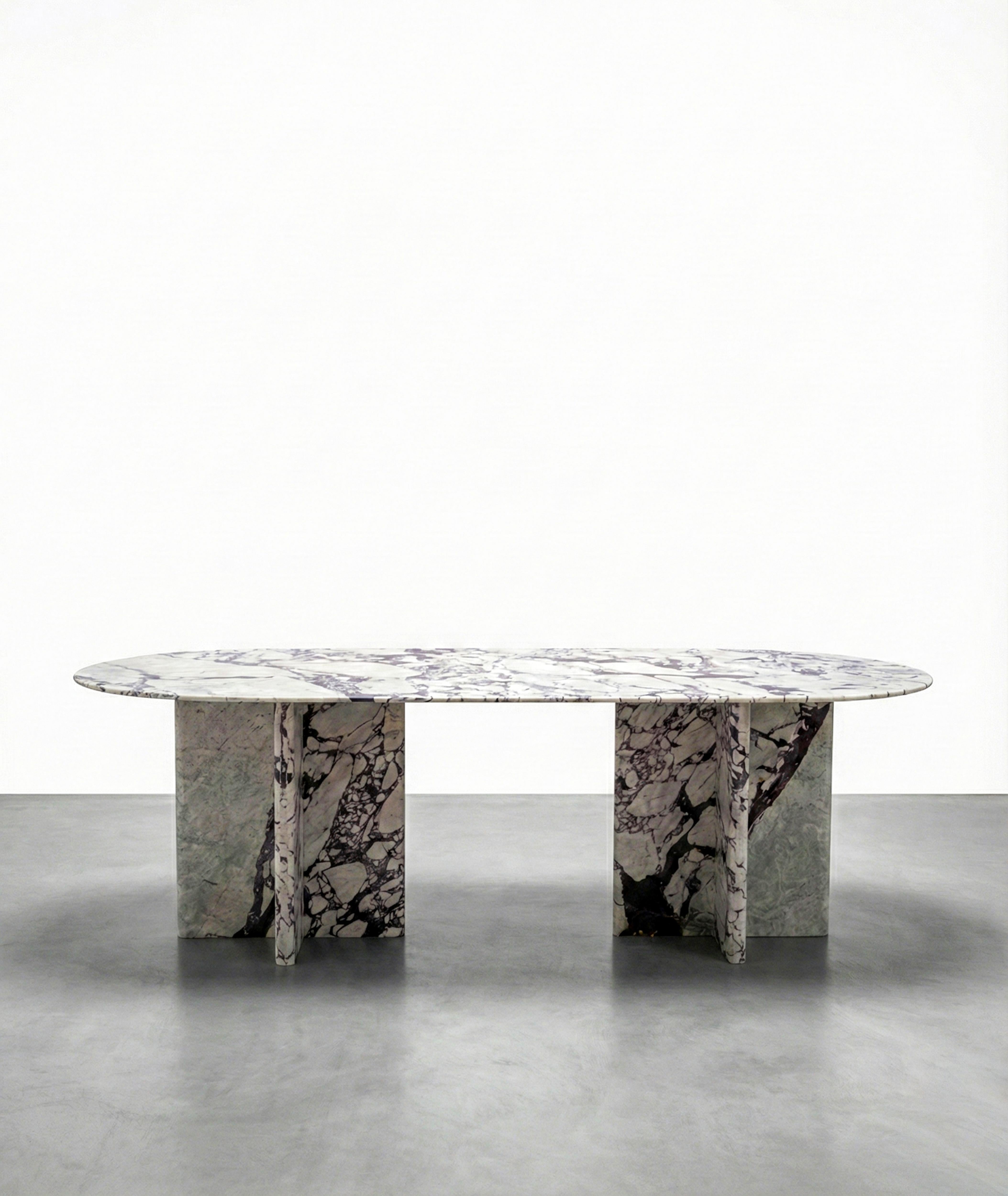 Intagliato Calacatta Viola Marble Monolith Dining Table, Custom Made White Marble Table in vendita