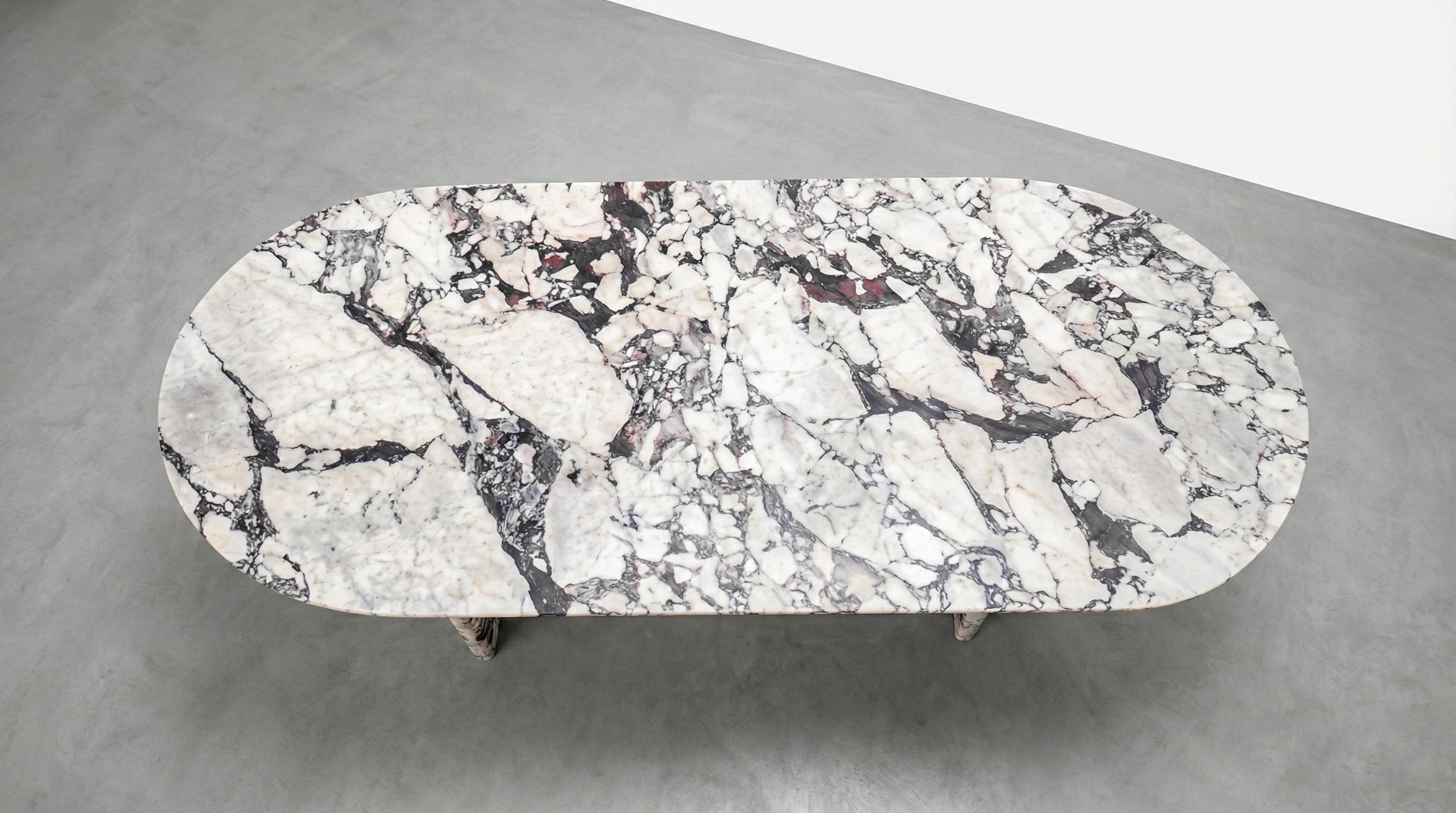 Pietra Calacatta Viola Marble Monolith Dining Table, Custom Made White Marble Table in vendita