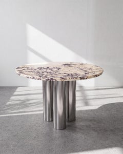 Calacatta Viola Marble Round Table Stainless Steel Base, Double Bullnose Edge