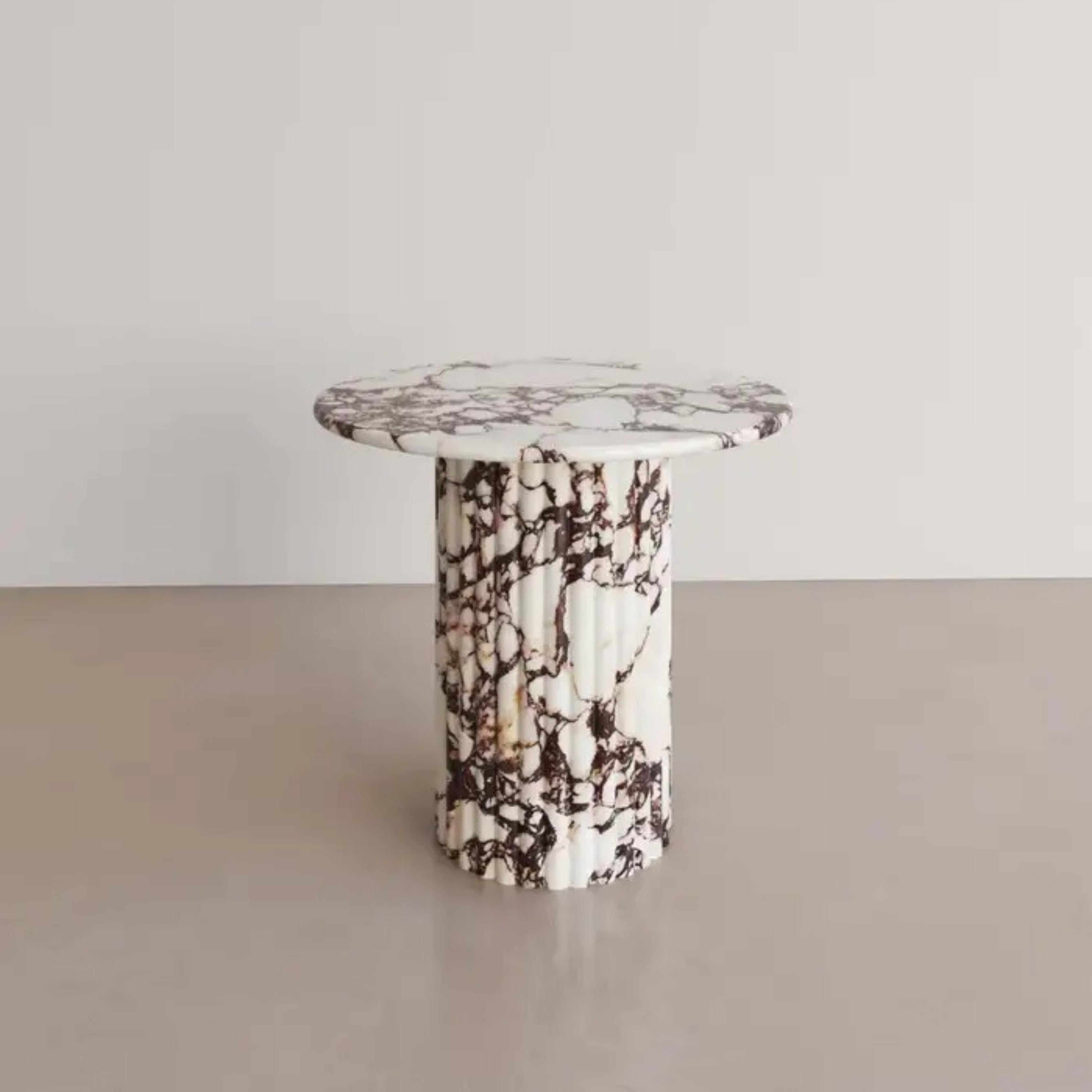 Mid-Century Modern Calacatta Viola Marble Side Table with Fluting For Sale