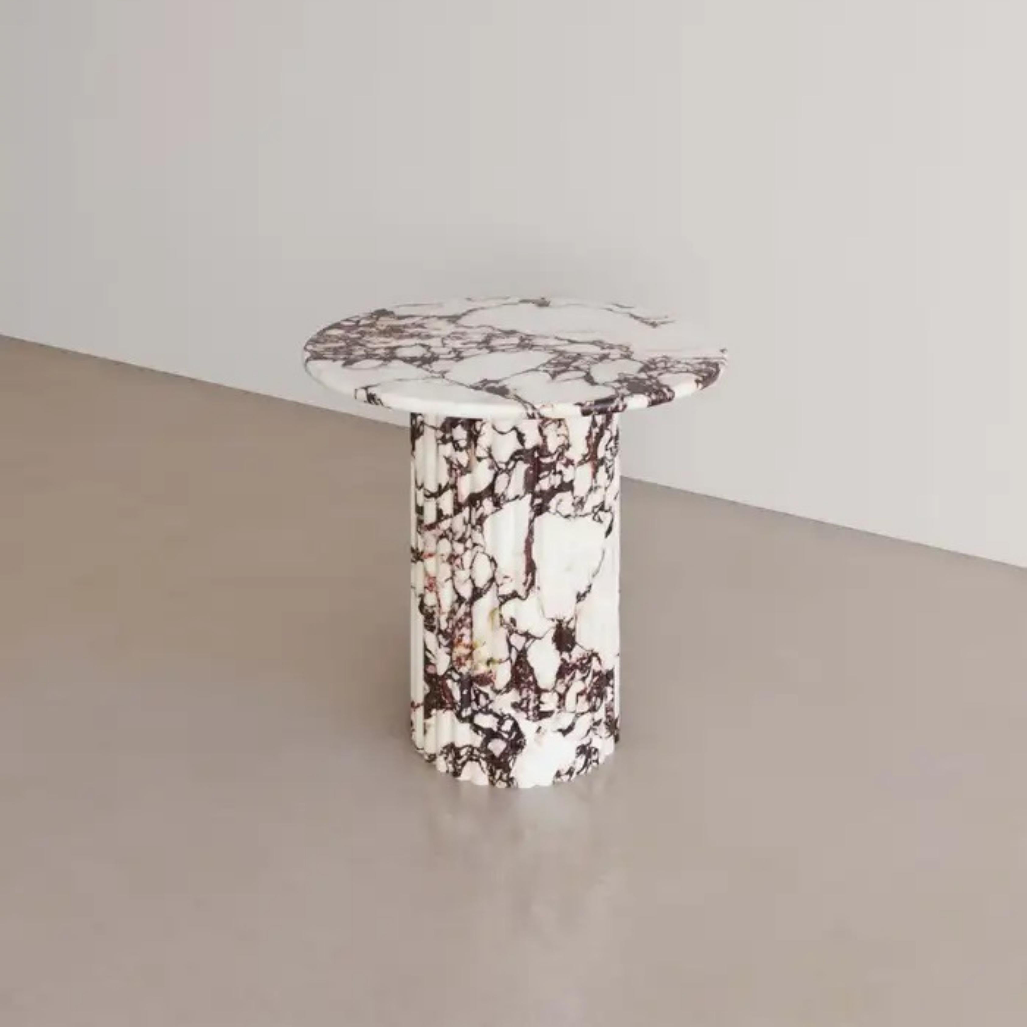 Hand-Crafted Calacatta Viola Marble Side Table with Fluting For Sale