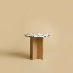 Round Calacatta Violet Marble Top and Natural Oak Side Table by Lebanto