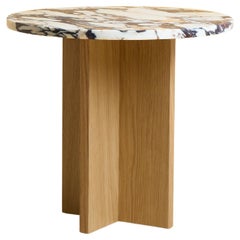 Round Calacatta Violet Marble Top and Natural Oak Side Table by Lebanto