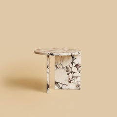 White Calacatta Violet Marble Side Table with Round Top by Lebanto