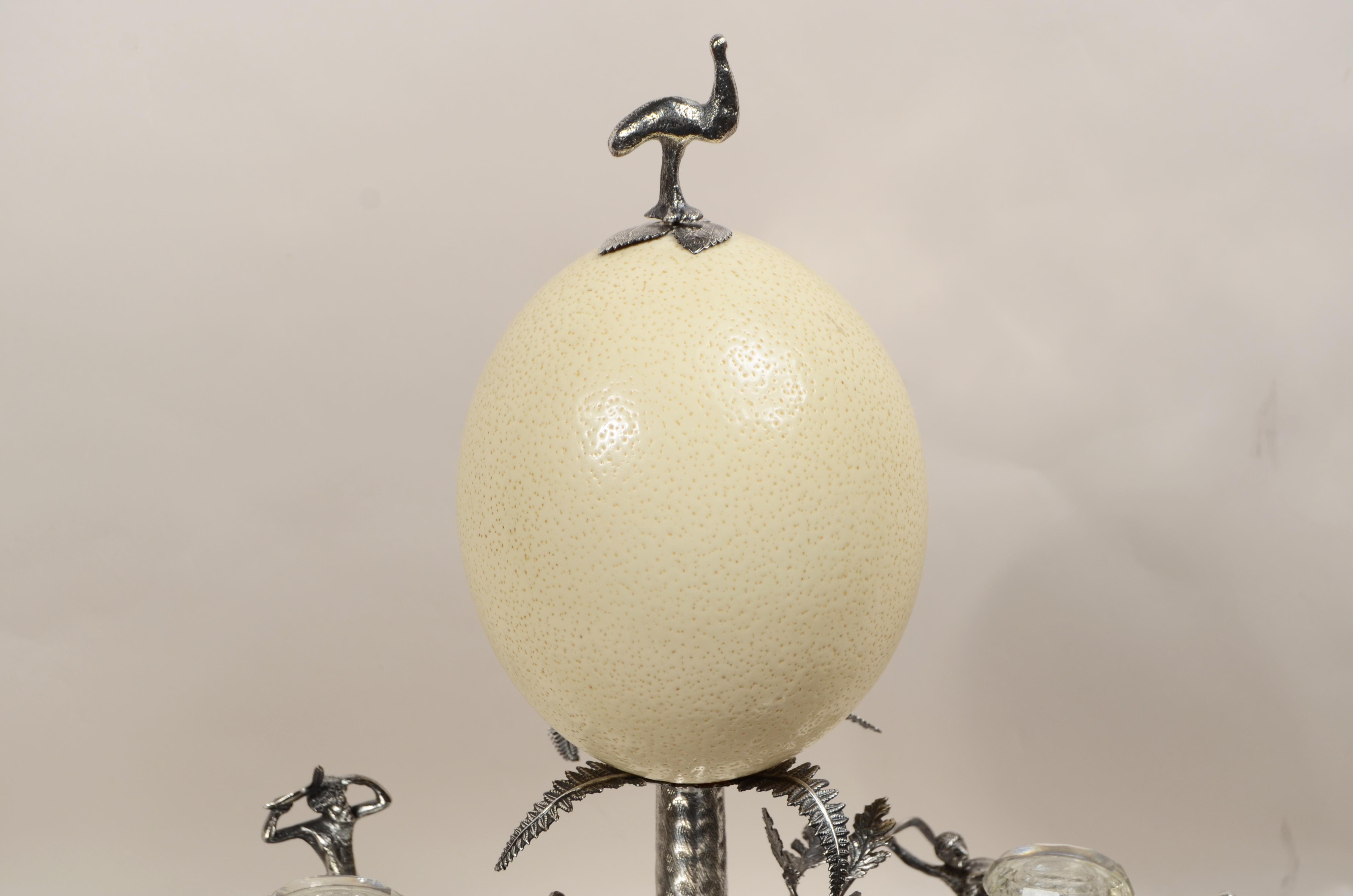 Viktorianische Silberplatte Wunderkammer Tintenfass mit Emu-Ei im Angebot 1