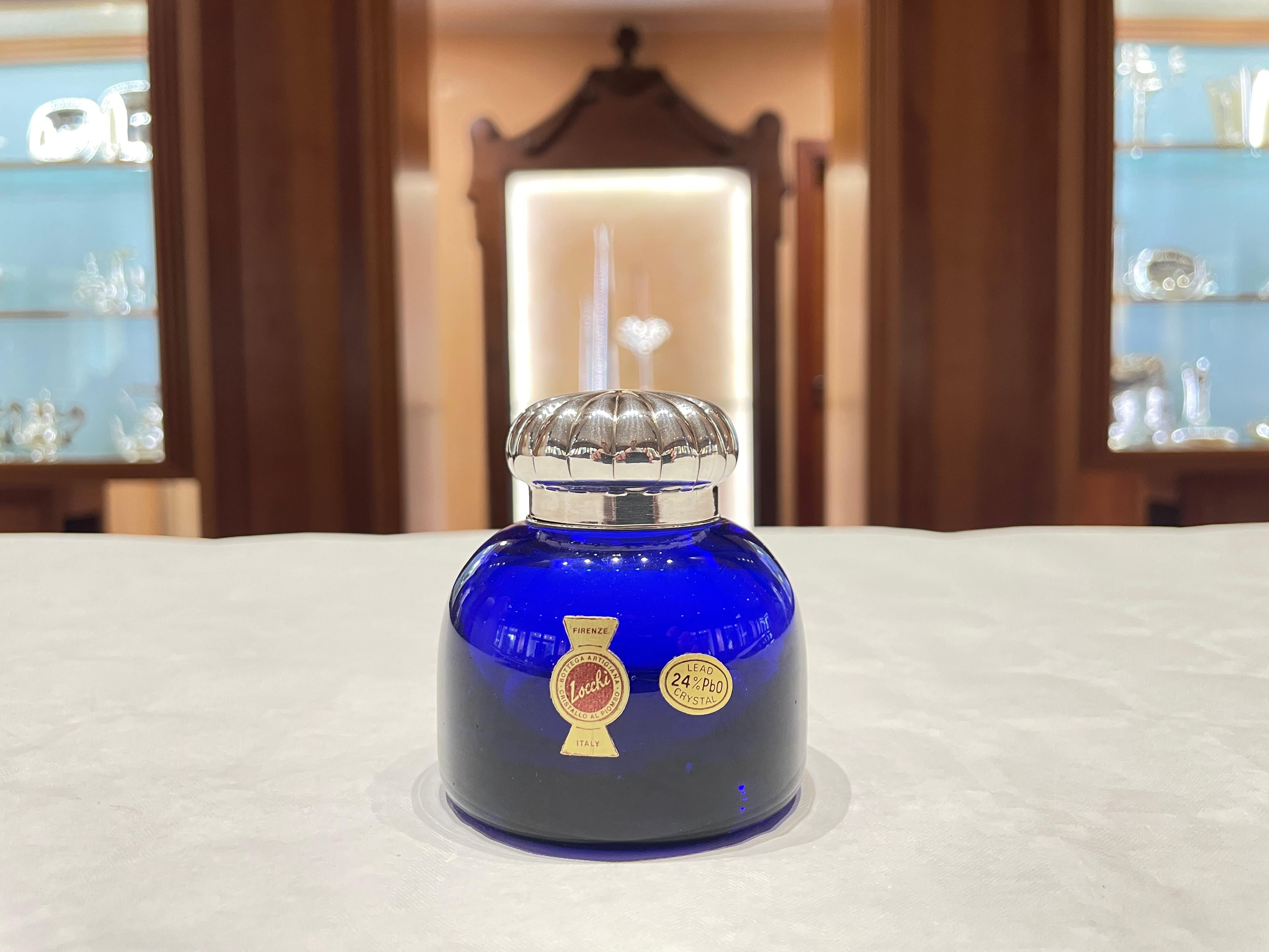 925 sterling silver inkwell and blue crystal For Sale 5