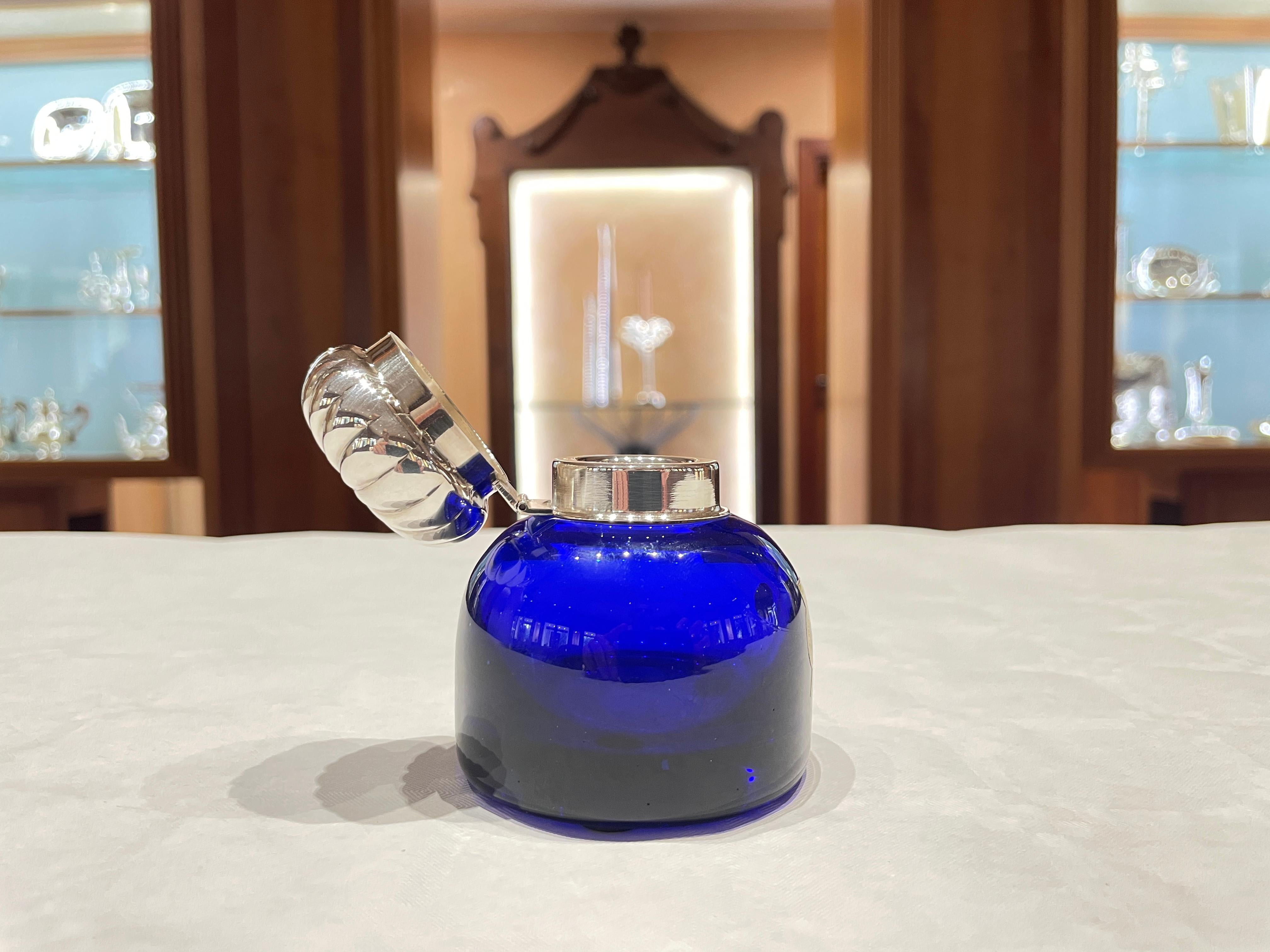 925 sterling silver inkwell and blue crystal For Sale 6