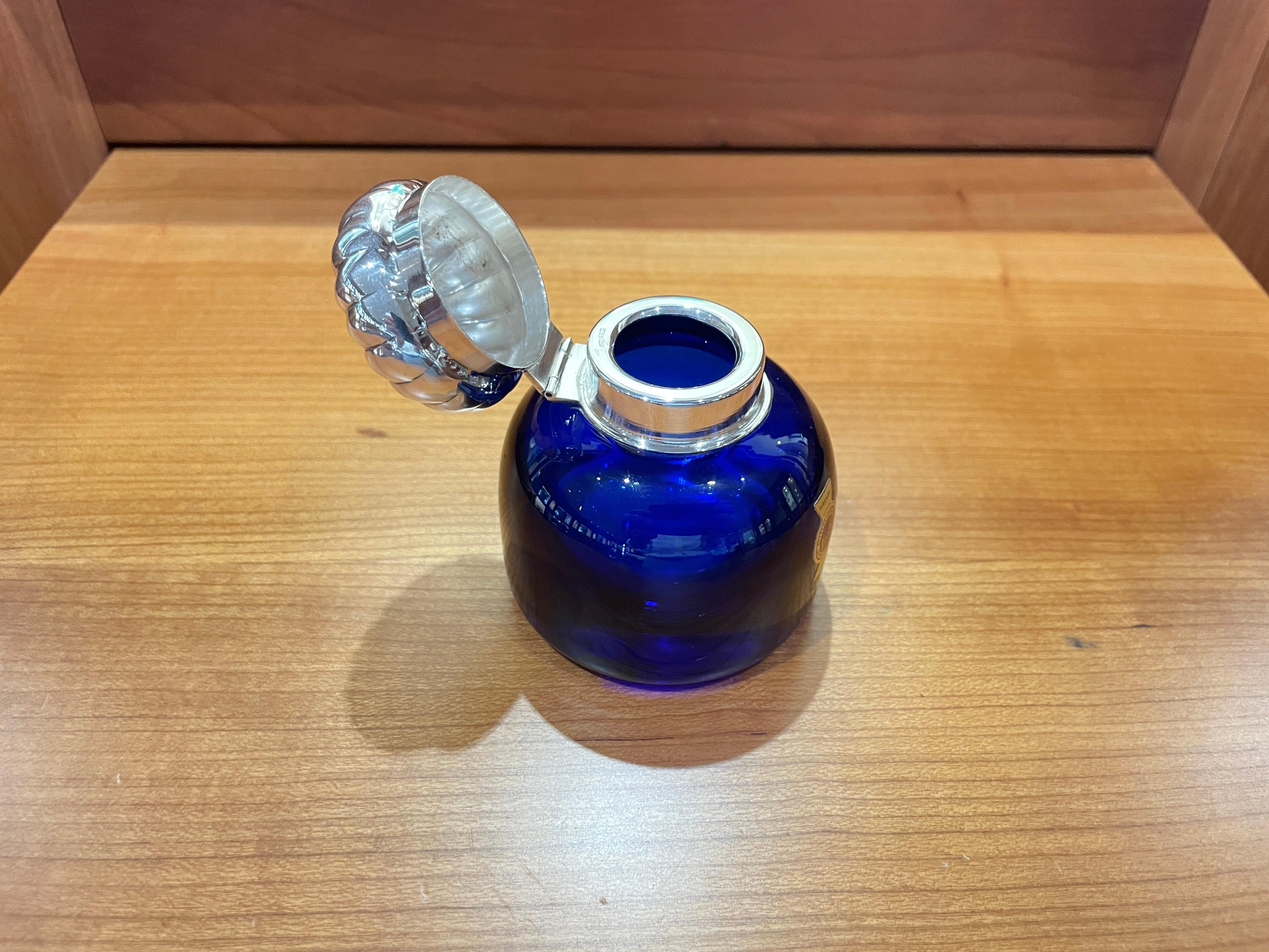 925 sterling silver inkwell and blue crystal For Sale 7
