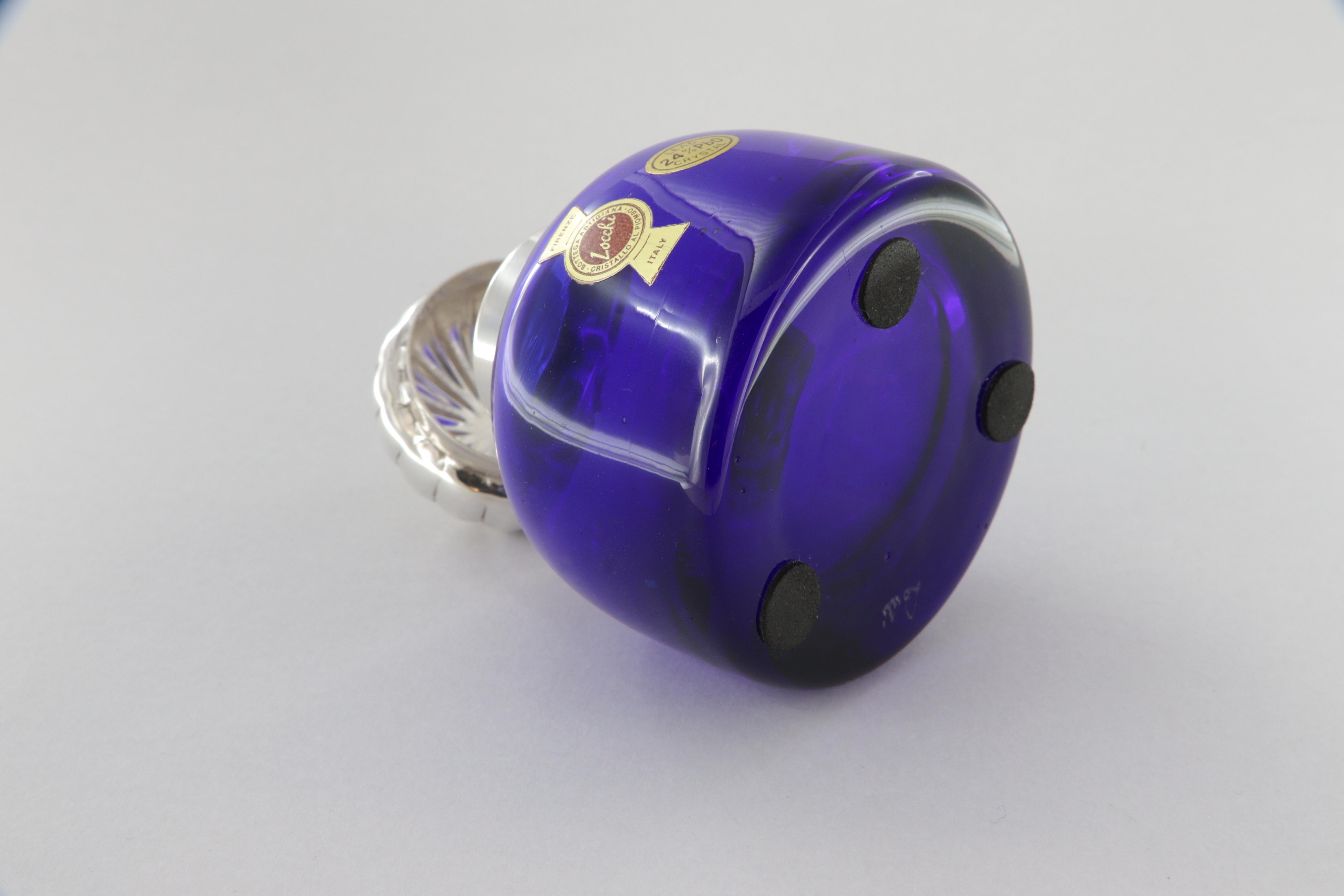 Women's or Men's 925 sterling silver inkwell and blue crystal For Sale