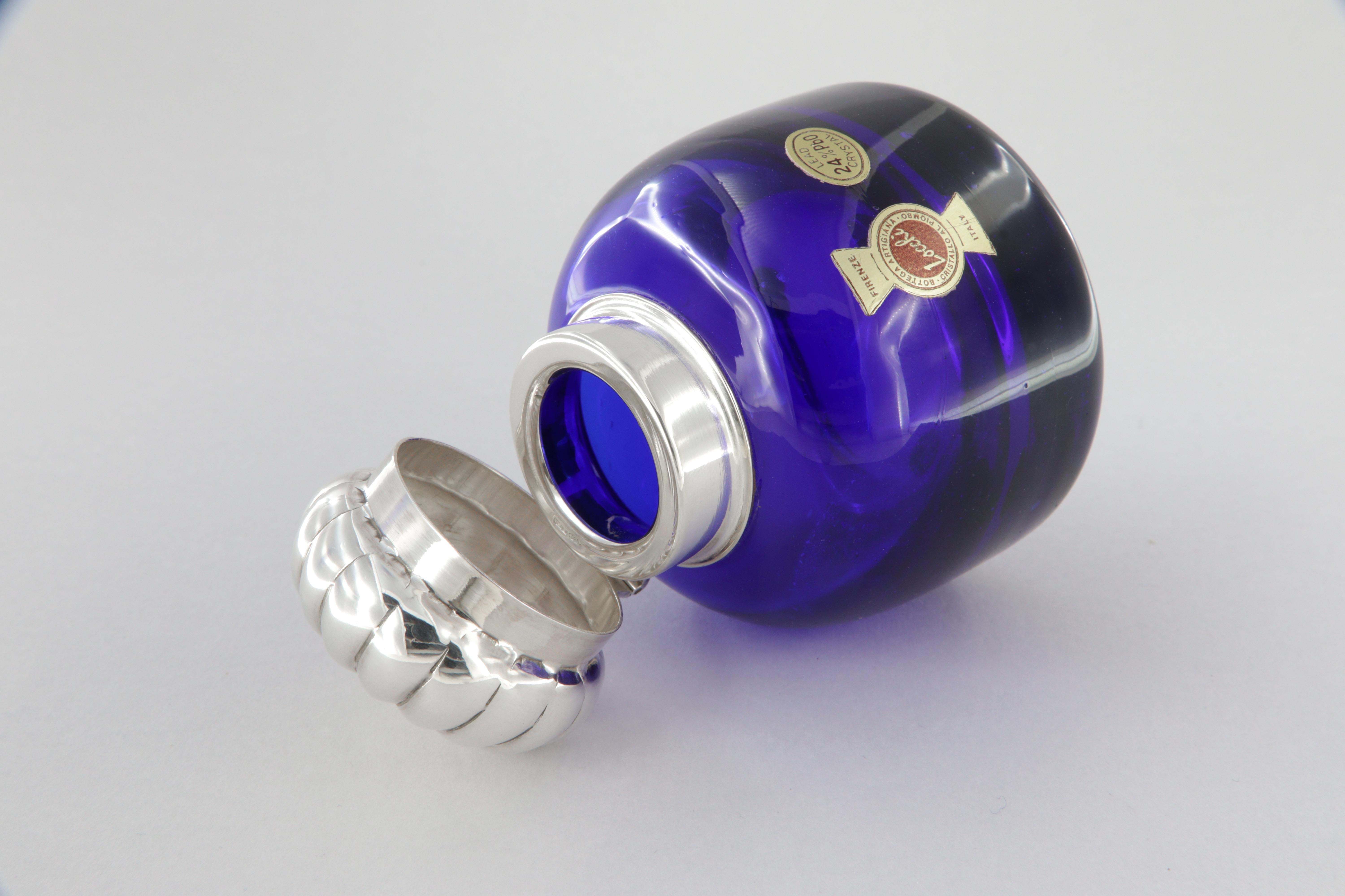 925 sterling silver inkwell and blue crystal For Sale 1