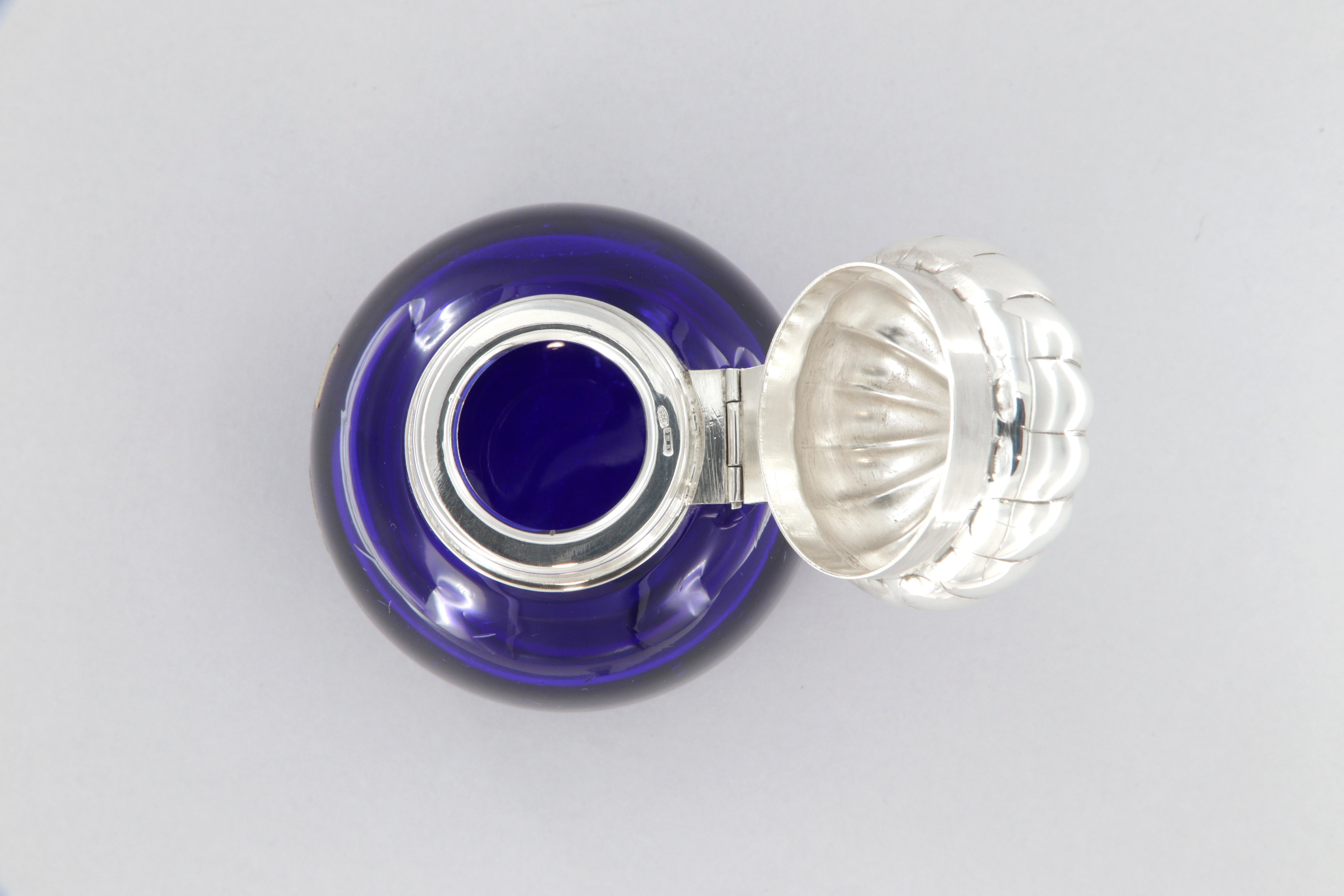 925 sterling silver inkwell and blue crystal For Sale 3