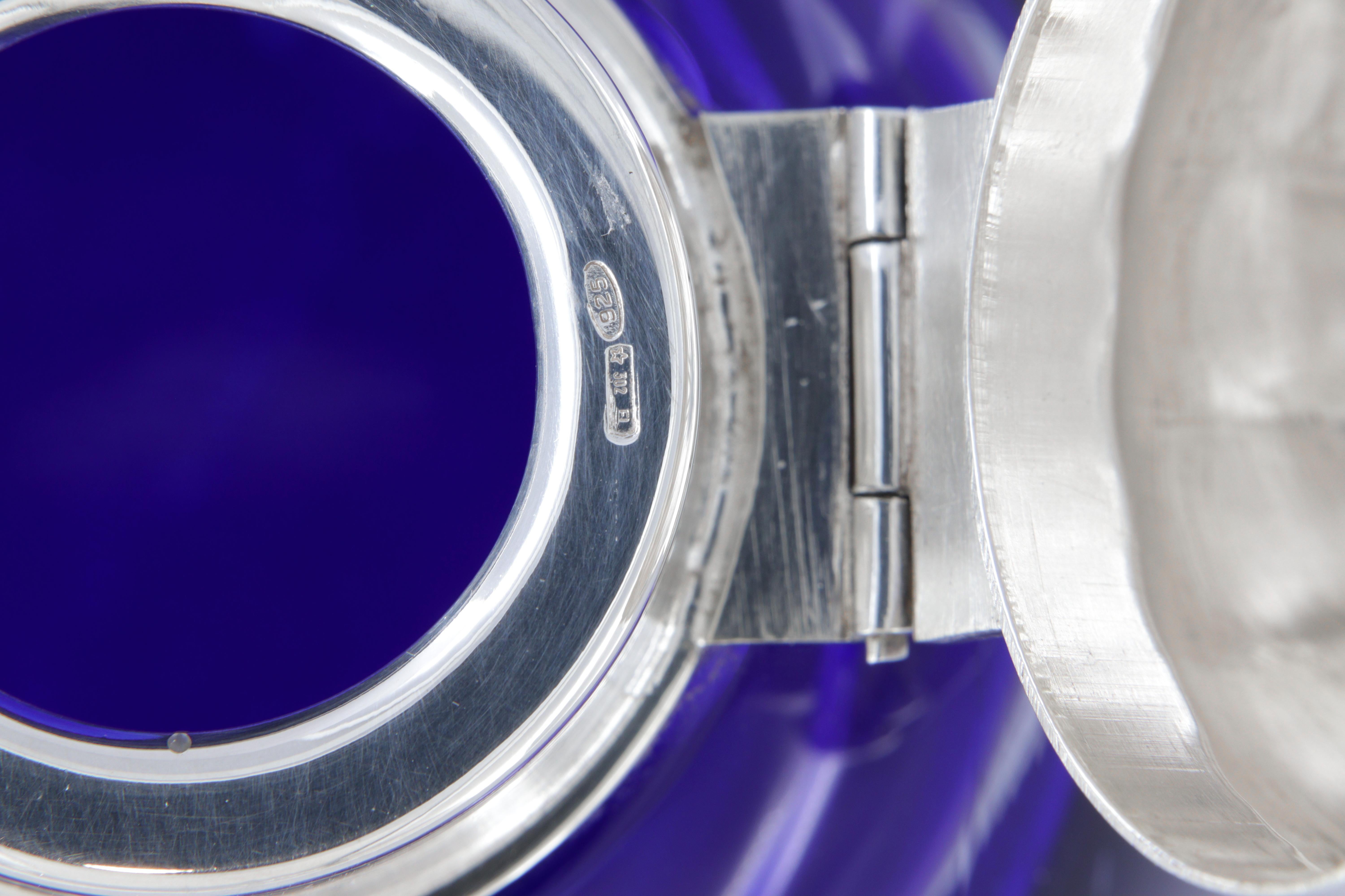 925 sterling silver inkwell and blue crystal For Sale 4