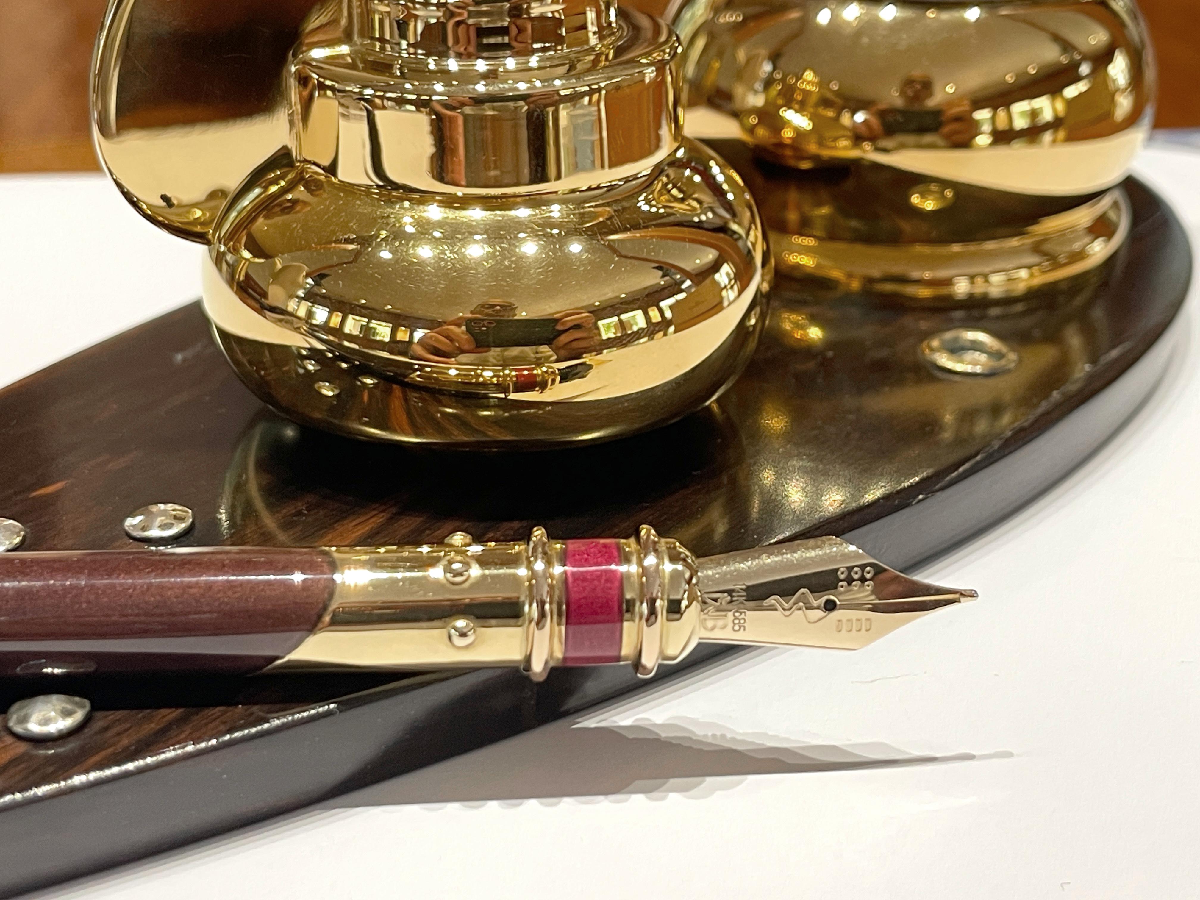 La Nouvelle Bague inkwell in gilt silver and ebony with fountain pen For Sale 3