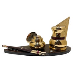 La Nouvelle Bague inkwell in gilt silver and ebony with fountain pen