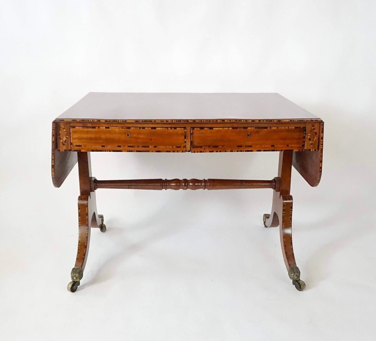 English Calamander Inlaid Mahogany Sofa Table by William Wilkinson, London, circa 1820 For Sale