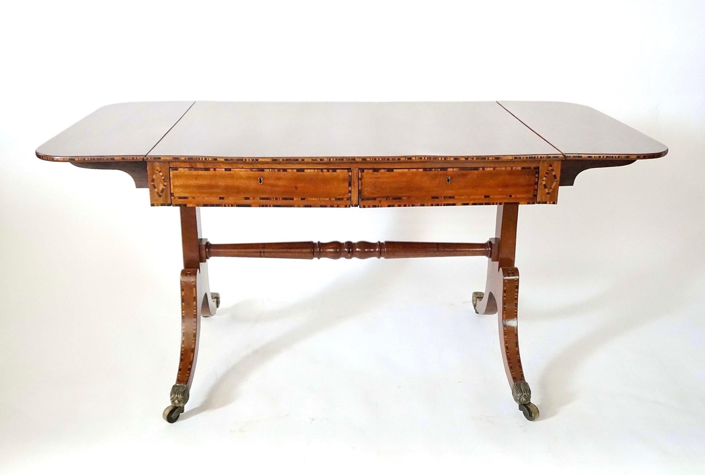 Regency Calamander Inlaid Mahogany Sofa Table by William Wilkinson, London, circa 1820 For Sale