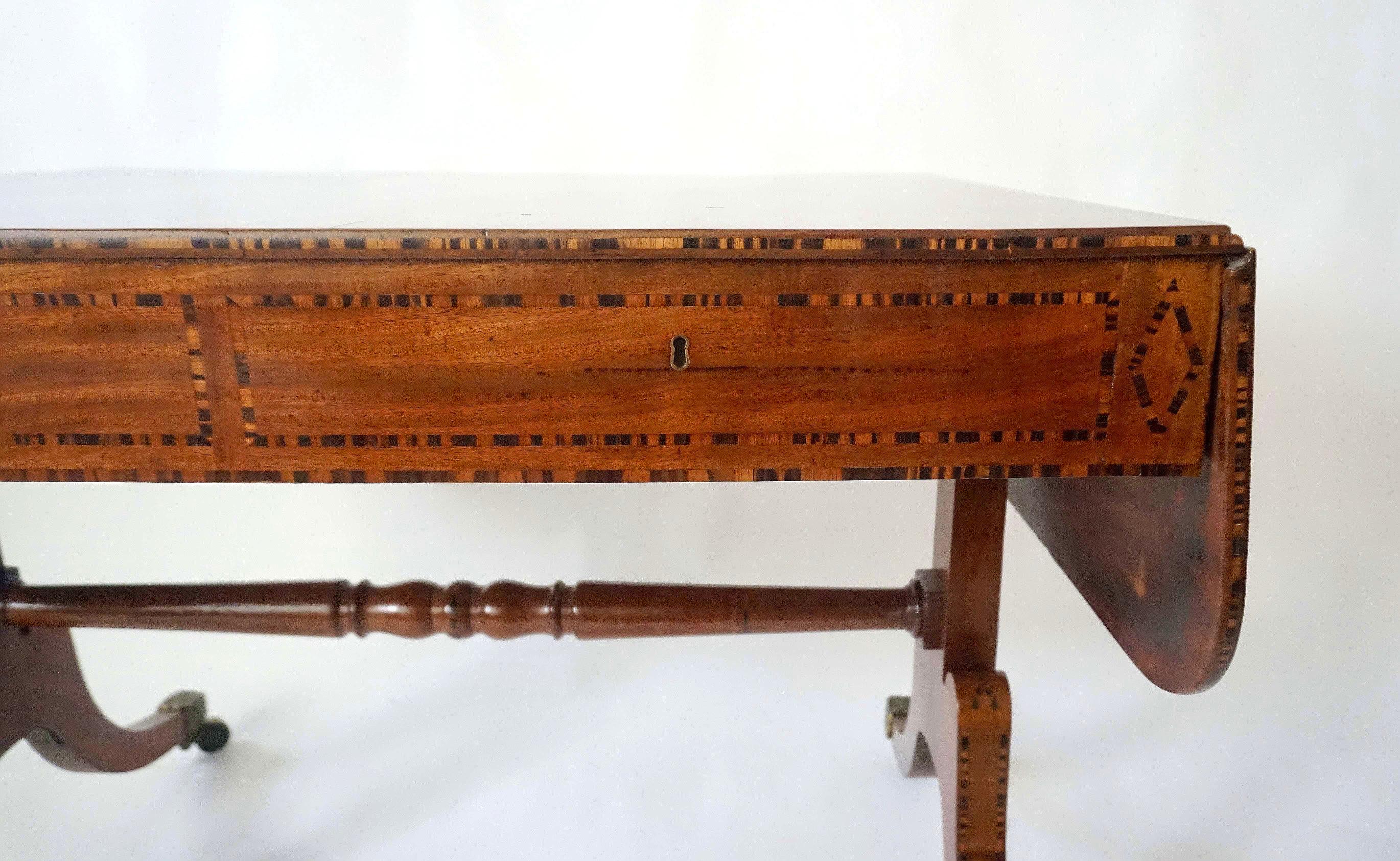 Brass Calamander Inlaid Mahogany Sofa Table by William Wilkinson, London, circa 1820 For Sale