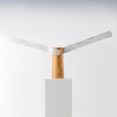 Luxury Sculptural Natural White Marble and Wood Lamp Calamina by Carlos Aucejo
