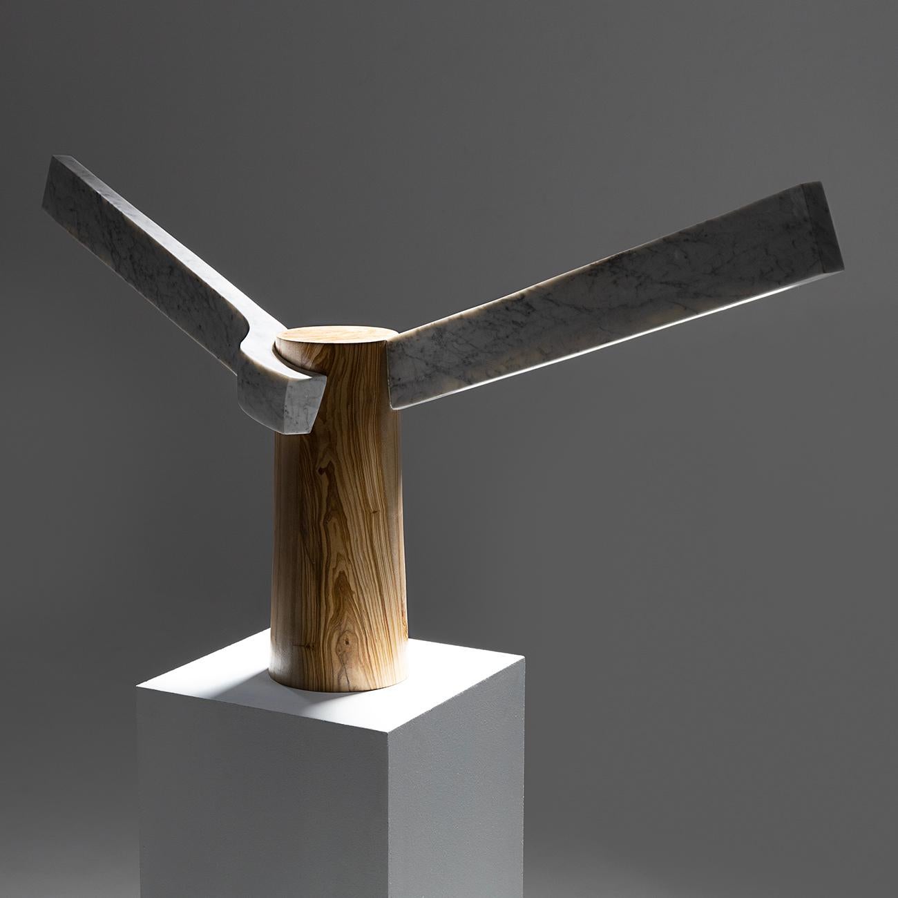 Lujosa lámpara escultórica de mármol blanco natural y madera Calamina de Carlos Aucejo en Nuevo estado para la venta en Geneve, CH