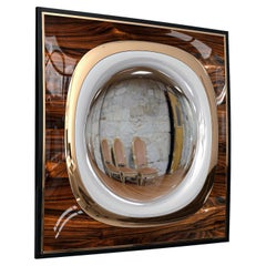 "Calamità" Convex Mirror with Walnut, Stainless Steel, Bronze Details, Istanbul