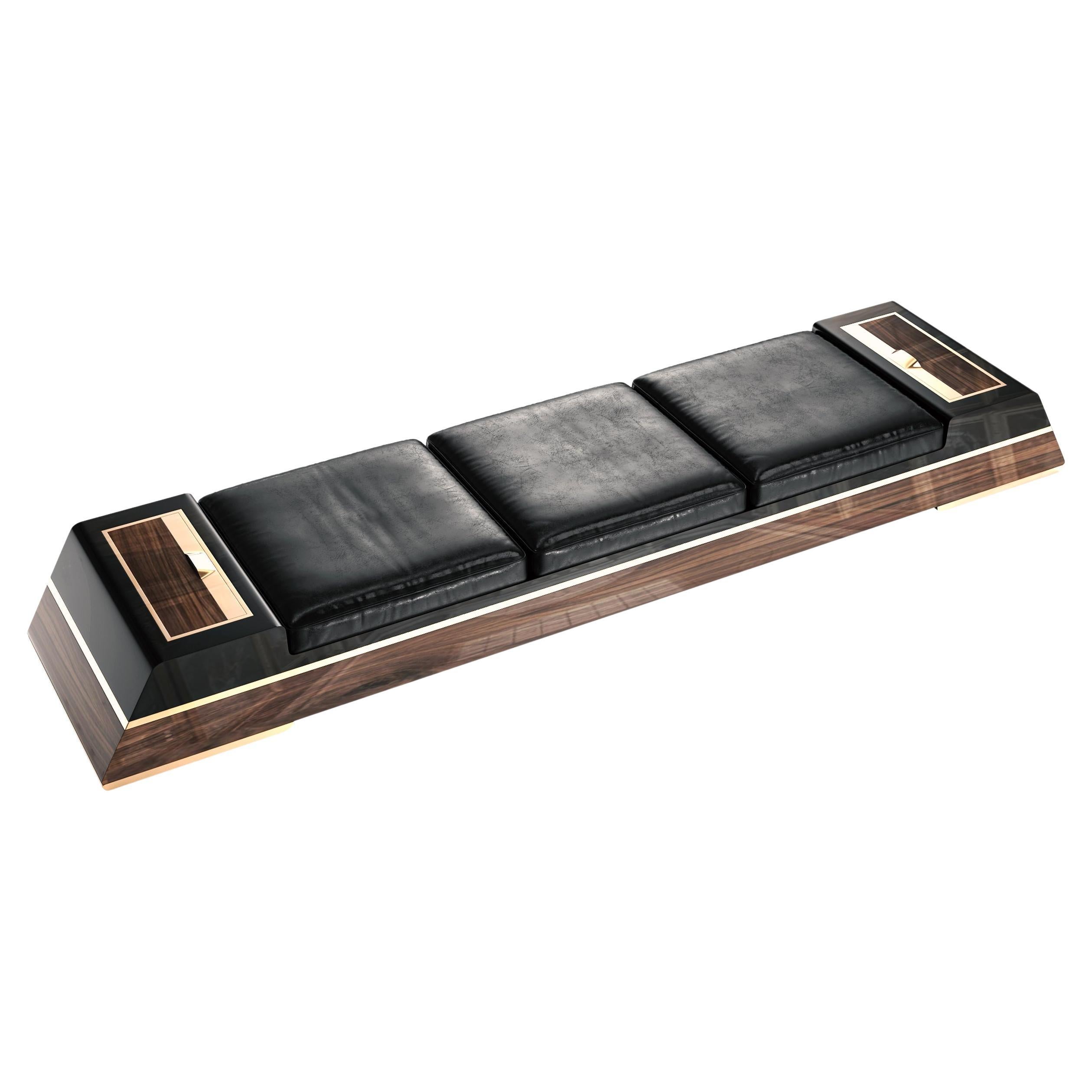 "Calamità" Daybed with Walnut, Stainless Steel and Bronze Details, Istanbul For Sale