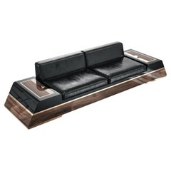 "Calamità" Sofa with Walnut, Stainless Steel and Bronze Details, Istanbul