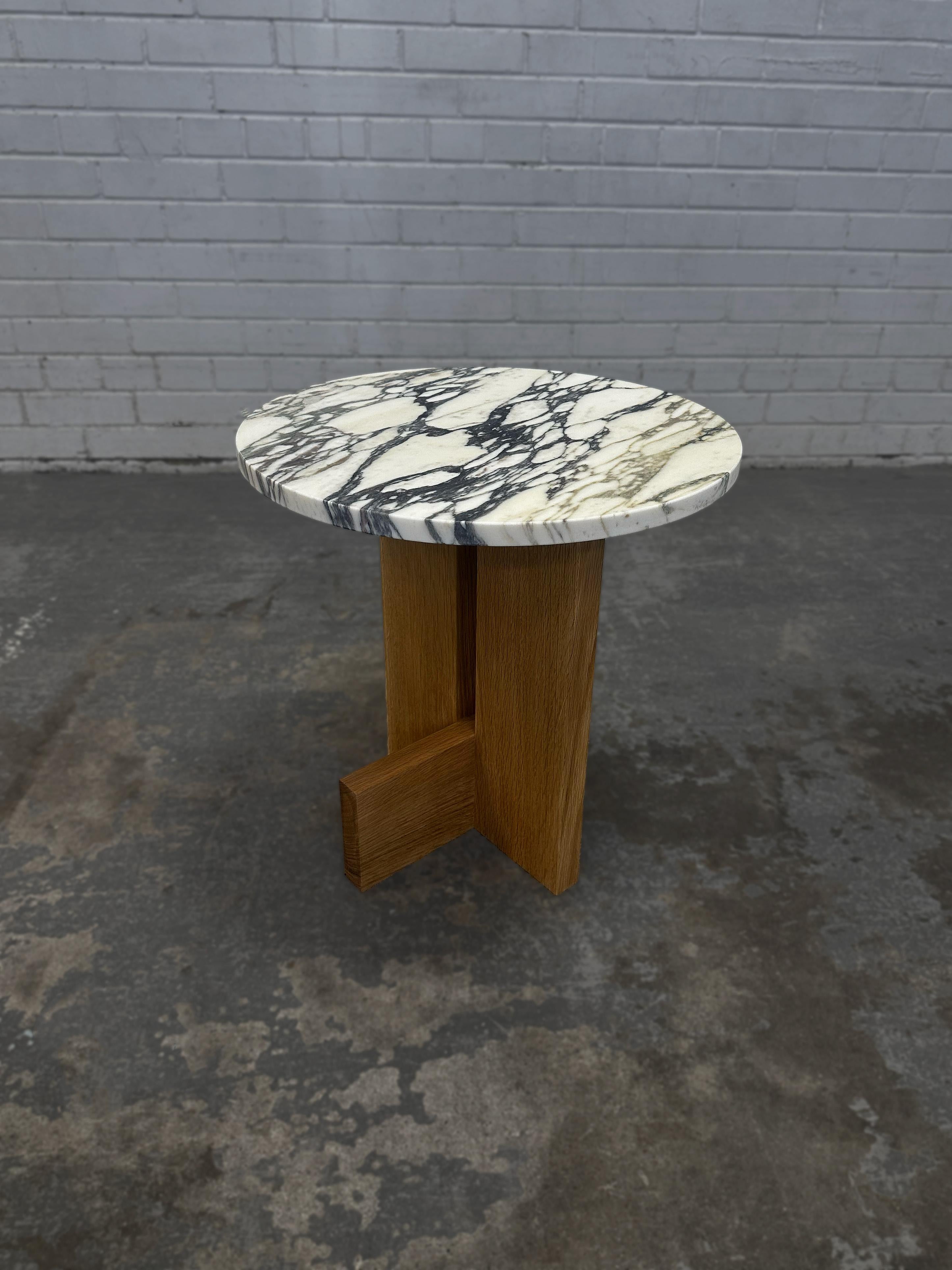 Canadian Calcatta Monet Marble & White Oak Axel Side Table by Mary Ratcliffe Studio For Sale
