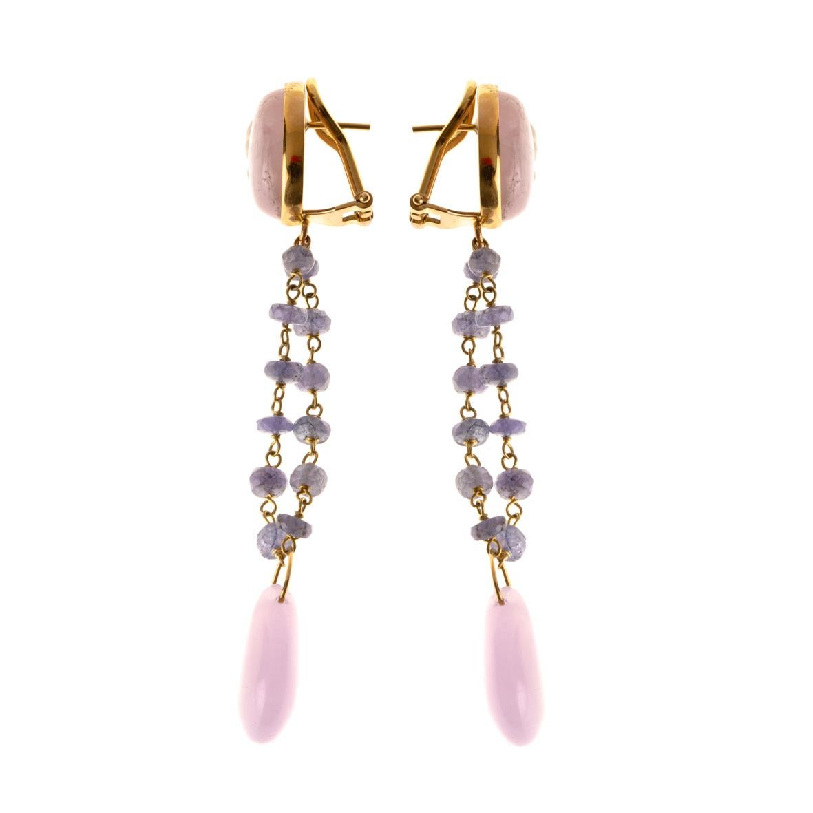 Artisan Calcedonio Tanzanite Jade Gold Earrings For Sale