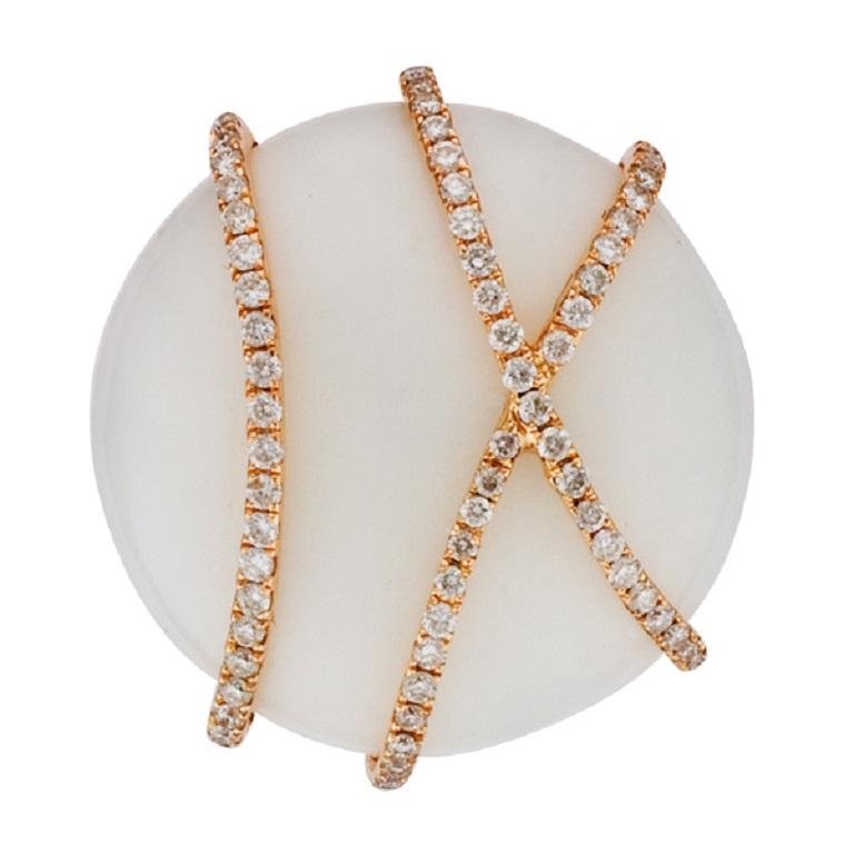 Bague en calcédoine avec lignes de diamants serties en or rose 18 carats Pour femmes en vente