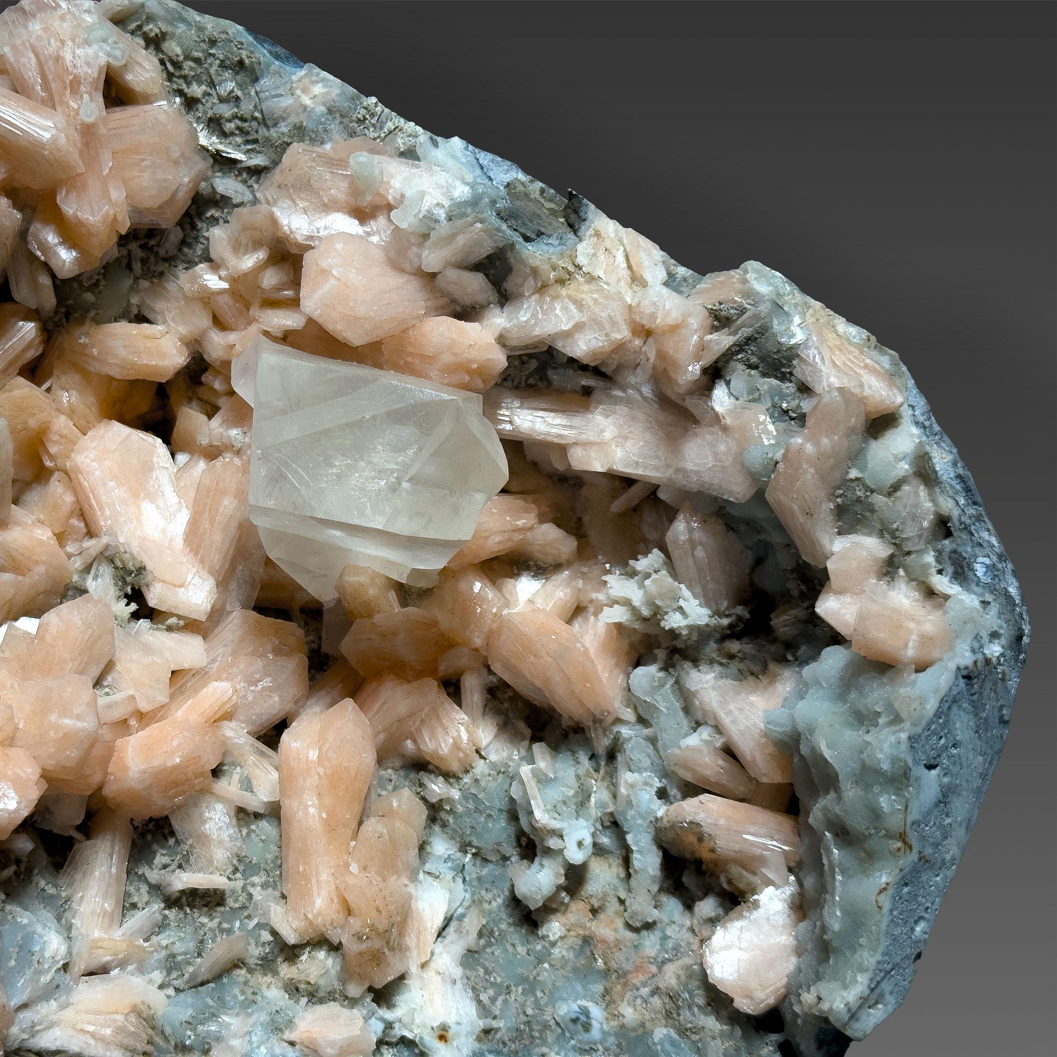 Contemporary Calcite and Stilbite on Apophyllite For Sale
