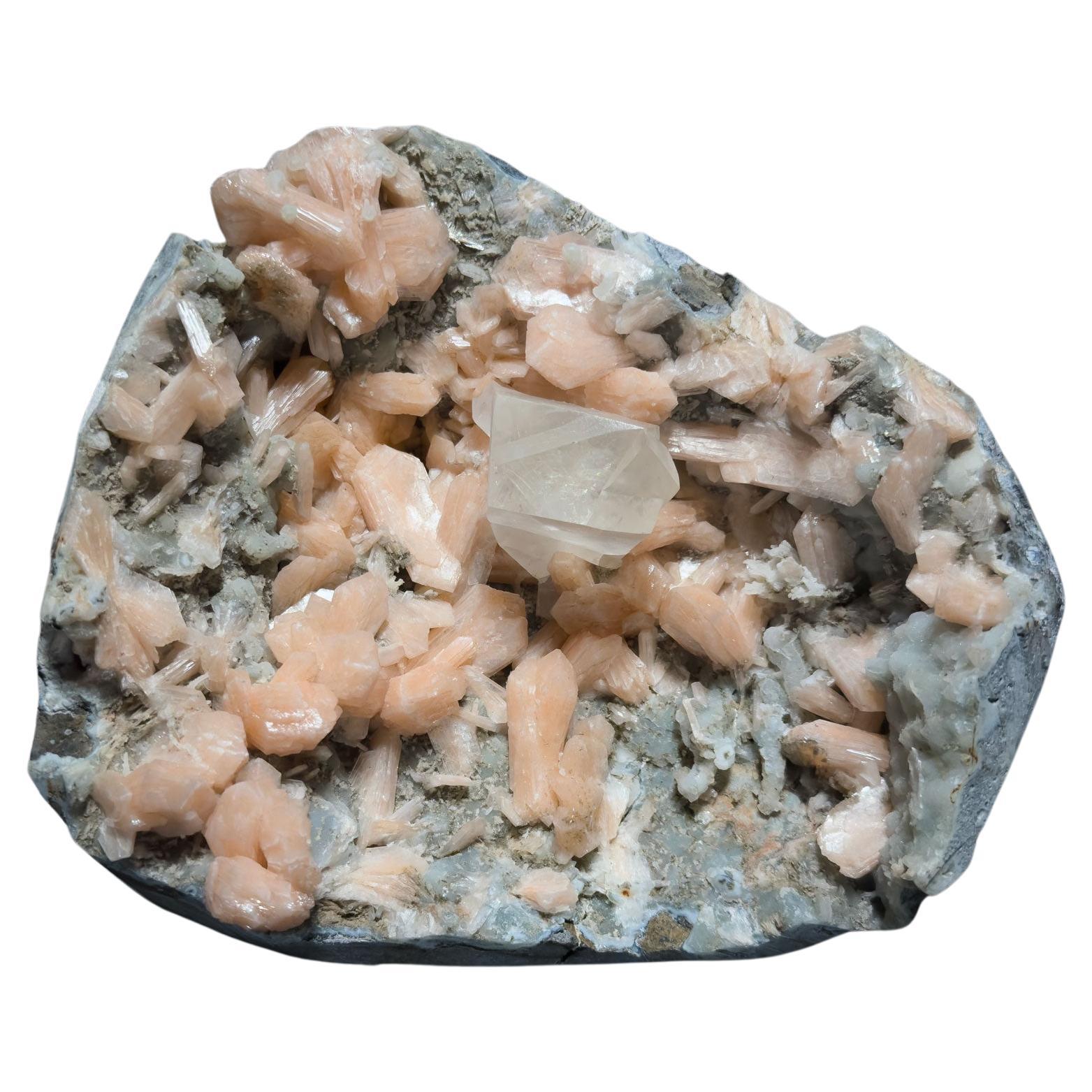 Calcite and Stilbite on Apophyllite For Sale