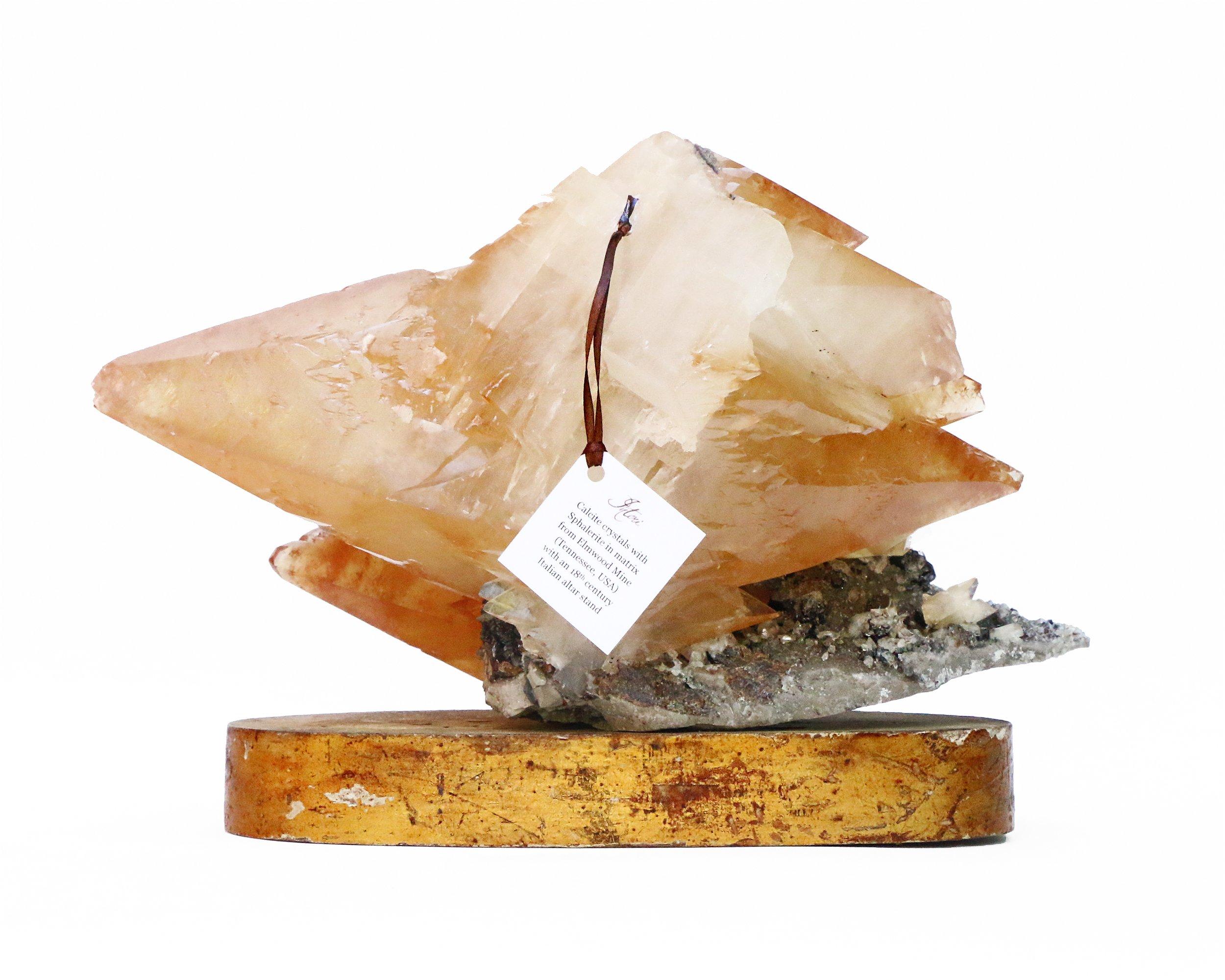 Carved Calcite Crystal with Sphalerite on an 18th Century Italian Mecca Alter Base