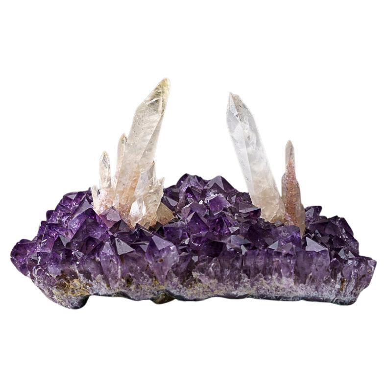 Calcite on Amethyst cluster From San Eugenio, Artigas Dept., Uruguay In Excellent Condition For Sale In New York, NY