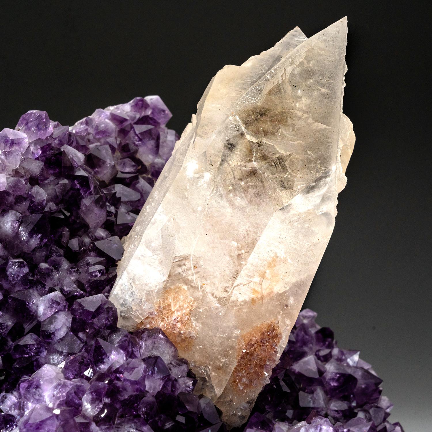 Crystal Calcite on Amethyst Cluster From San Eugenio, Artigas Dept., Uruguay For Sale